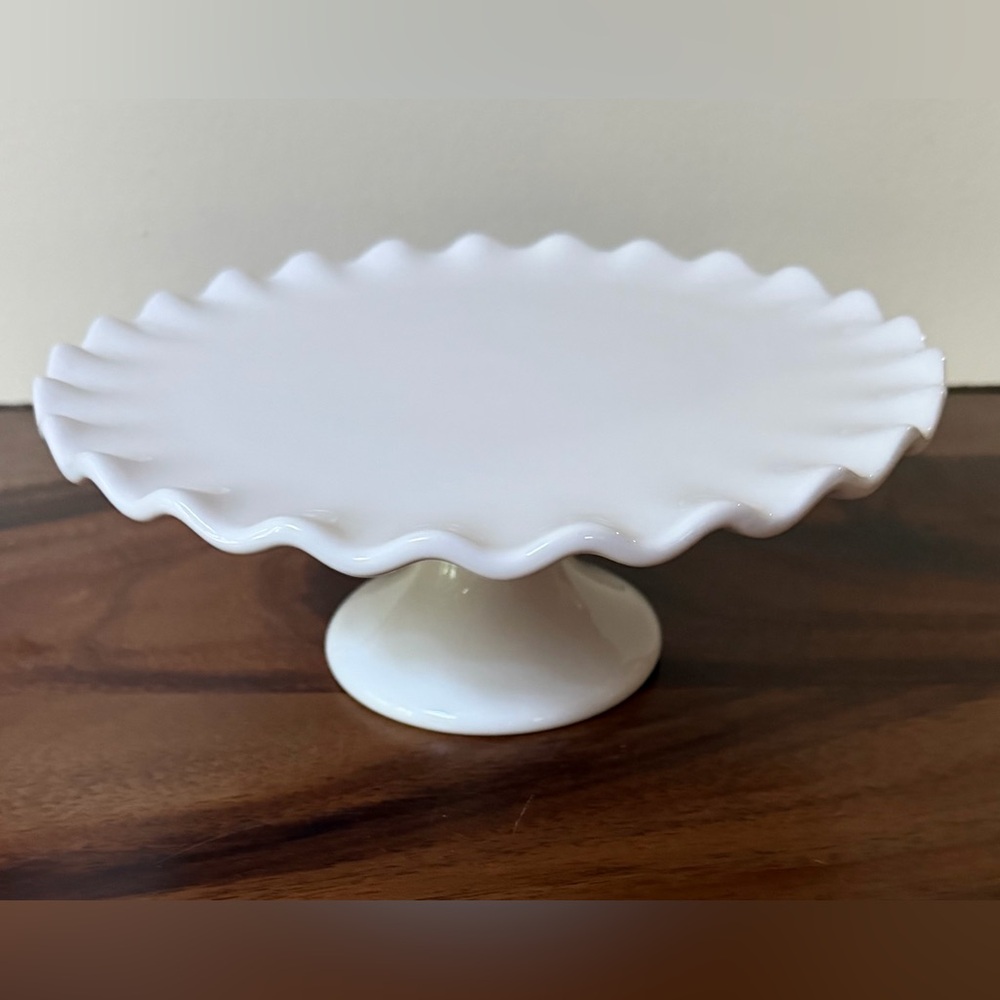 Pier 1 Imports Ceramic Cake Stand with Scalloped Edge & Sturdy Pedestal Base